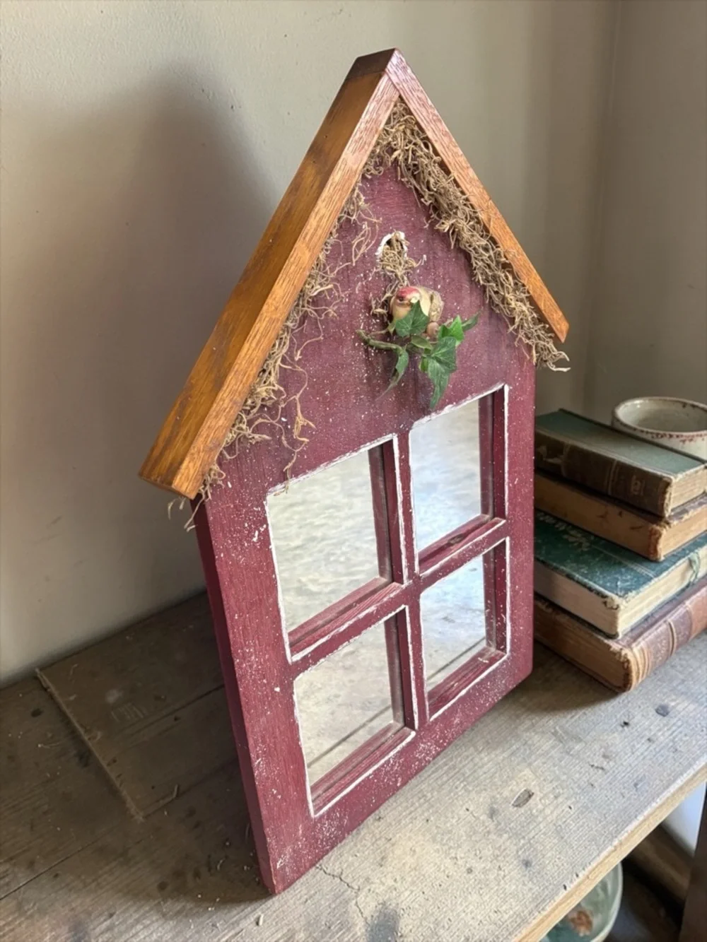 Vintage Handmade Birdhouse Wall Mirror • French Country Farmhouse Rustic Decor